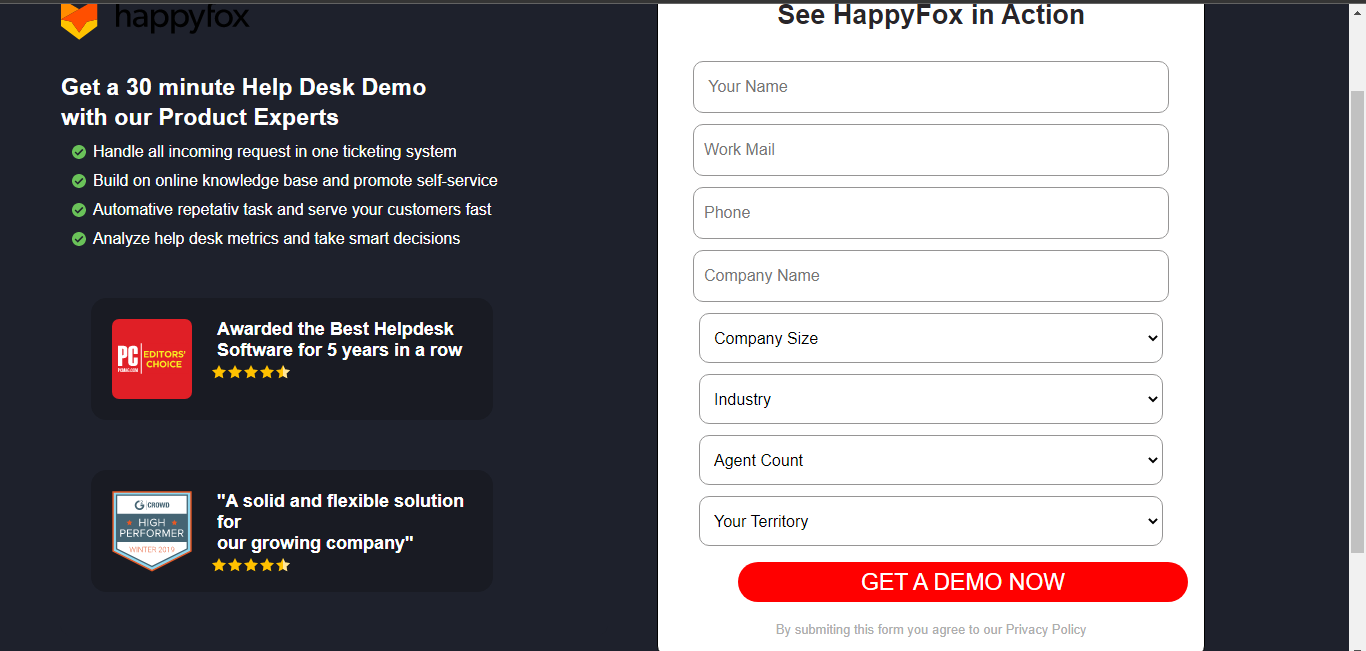 HappyFox site Screenshot